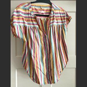 Rainbow Stripe Linen Short Sleeve Shirt Size M
